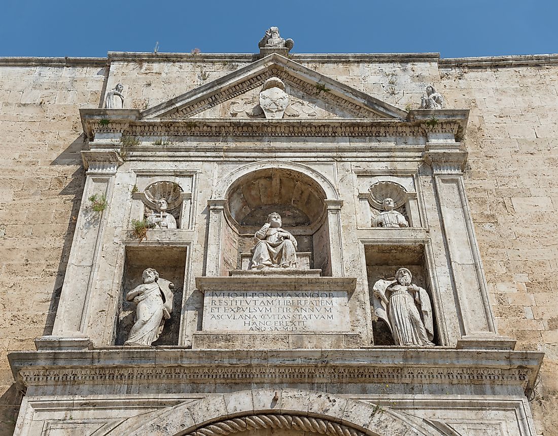 Monument to Pope Julius II at the San Francesco Basilica in Ascoli Piceno, Italy. Editorial credit: Vincenzo De Bernardo / Shutterstock.com
