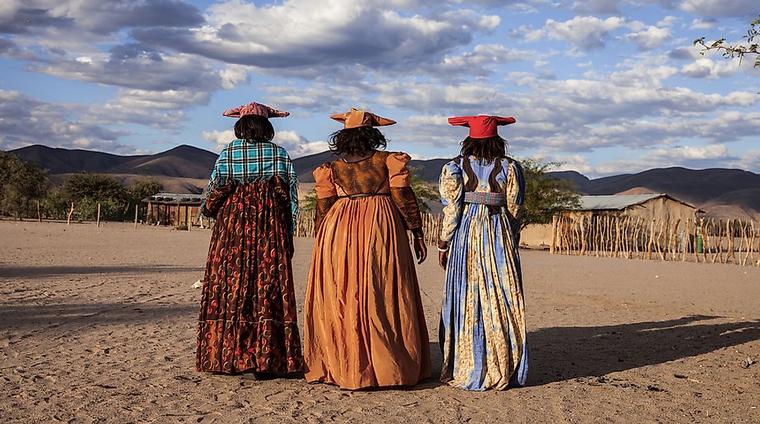 Herero women in traditional clothing in Namibia. 