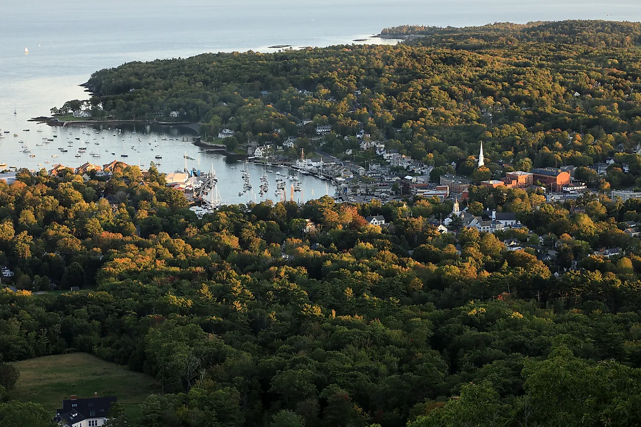 View from Mount Battie overlooking Camden, Maine, and West Penobscot Bay.