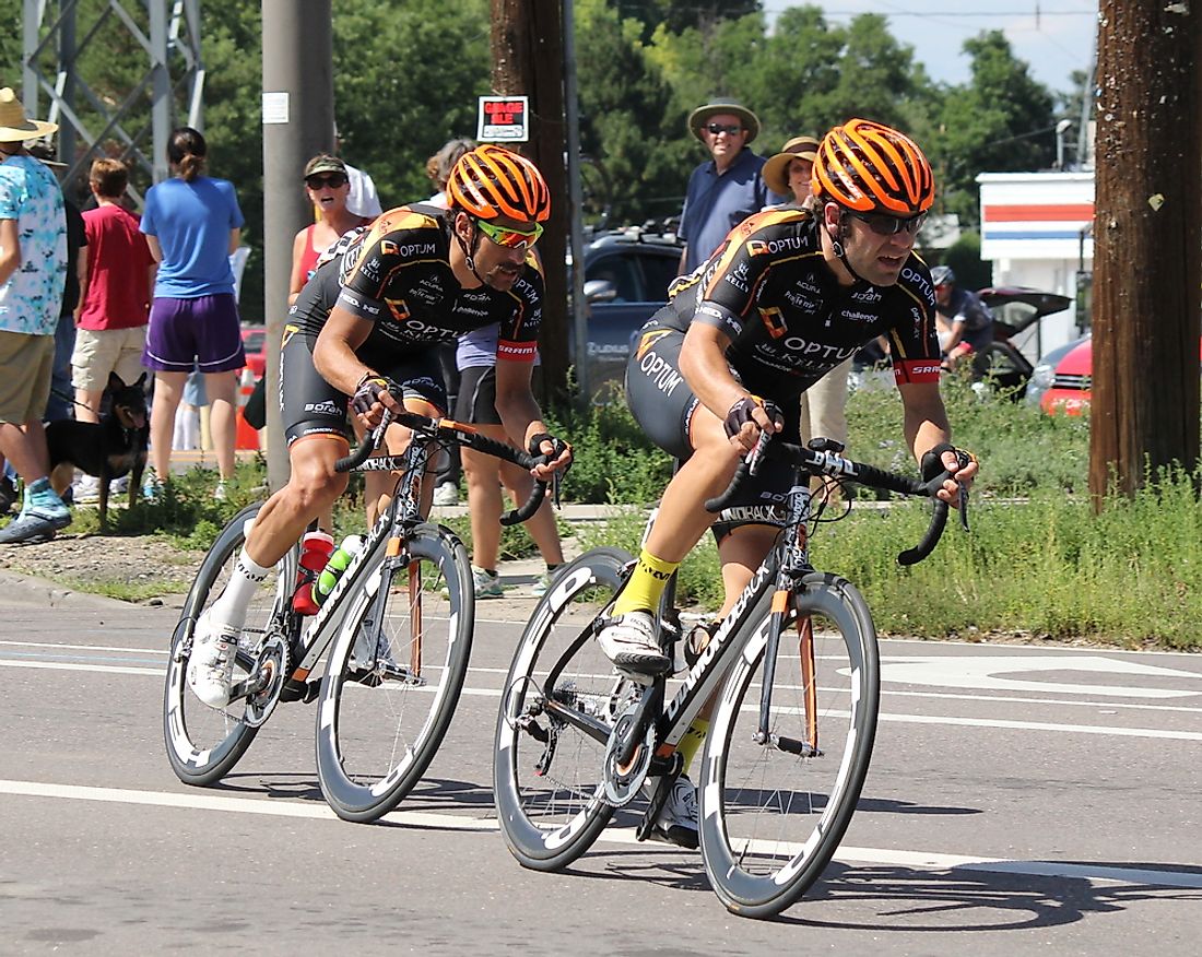 Two cyclists race in Denver. Known for their physically active lifestyles, Coloradans have the lowest diabetes rates in the US.