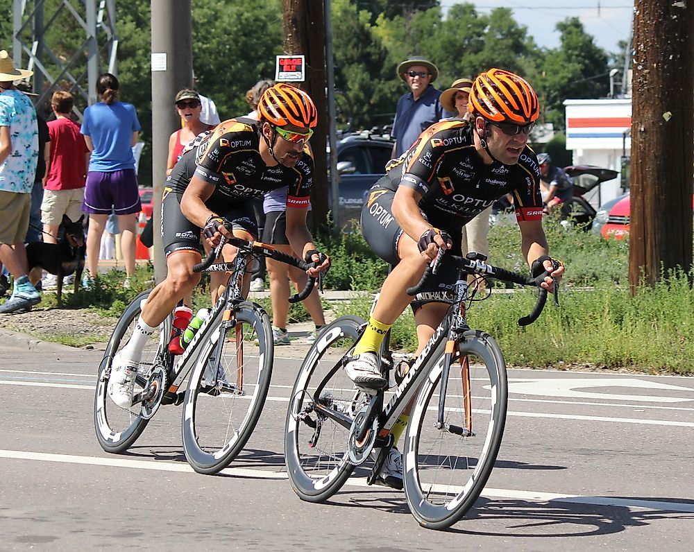 Two cyclists race in Denver. Known for their physically active lifestyles, Coloradans have the lowest diabetes rates in the US.