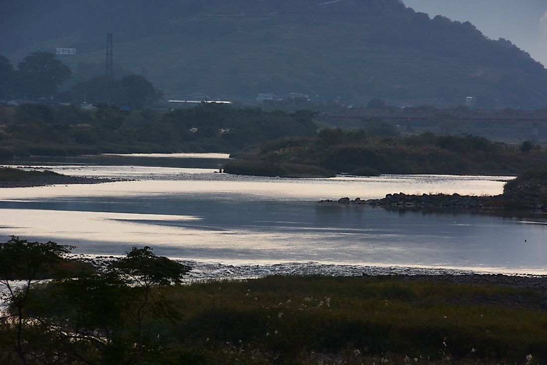 The rising levels of the Chikugo River in Japan. 