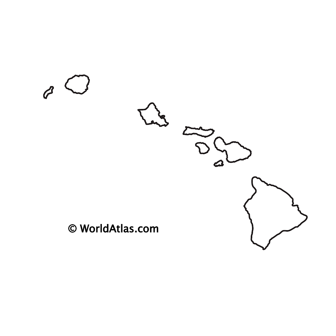 Mapa de contorno en blanco de Hawái