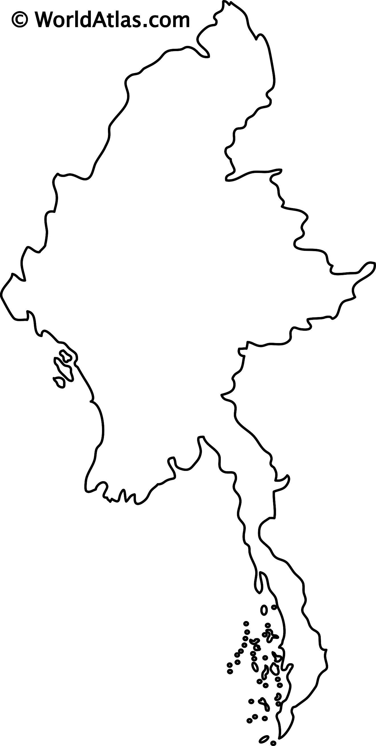 Mapa de contorno en blanco de Myanmar