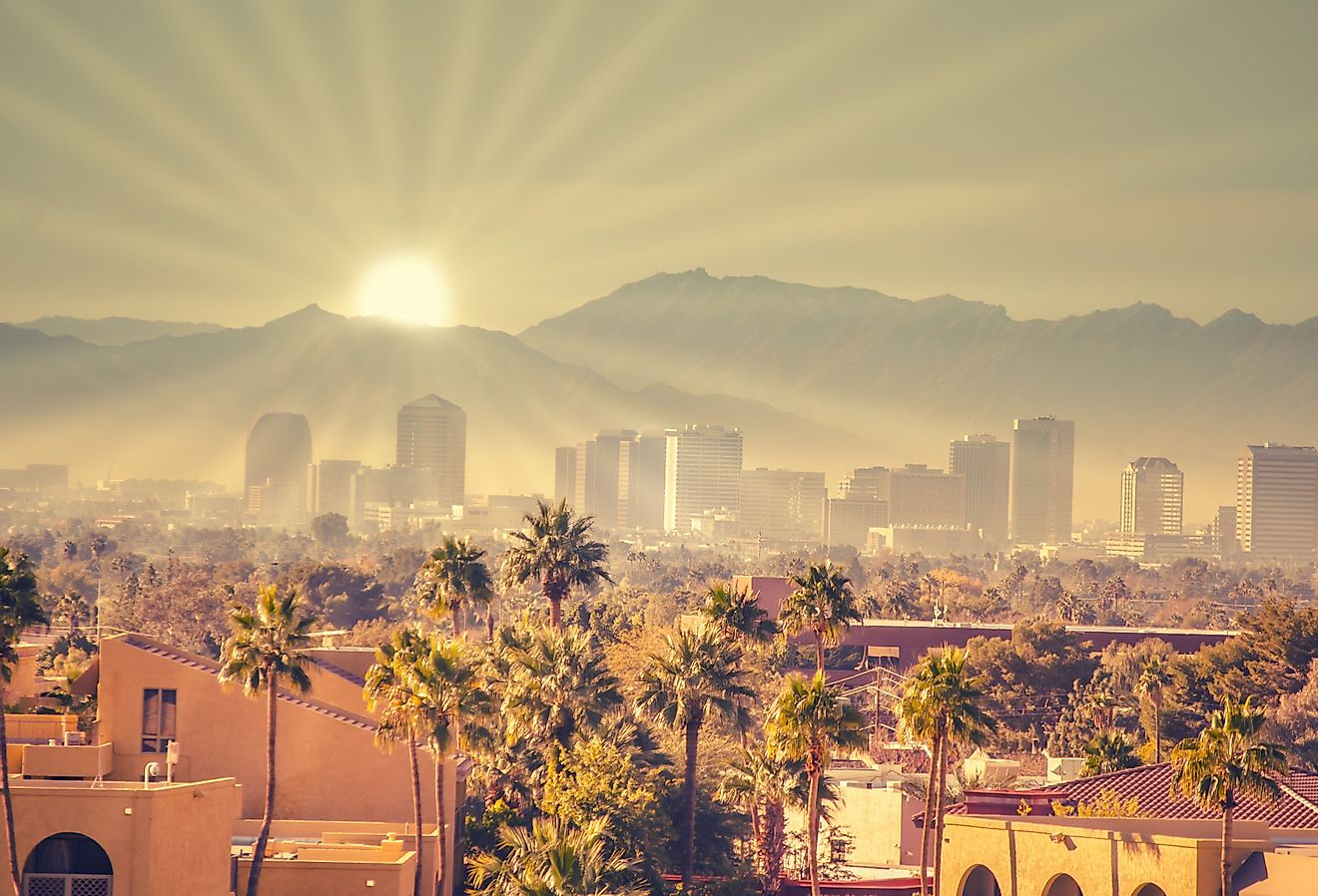 Morning sunrise over Phoenix, Arizona, USA, Image credit BCFC via Shutterstock.