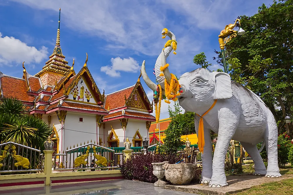 A statue of a white elephant in Thailand. 