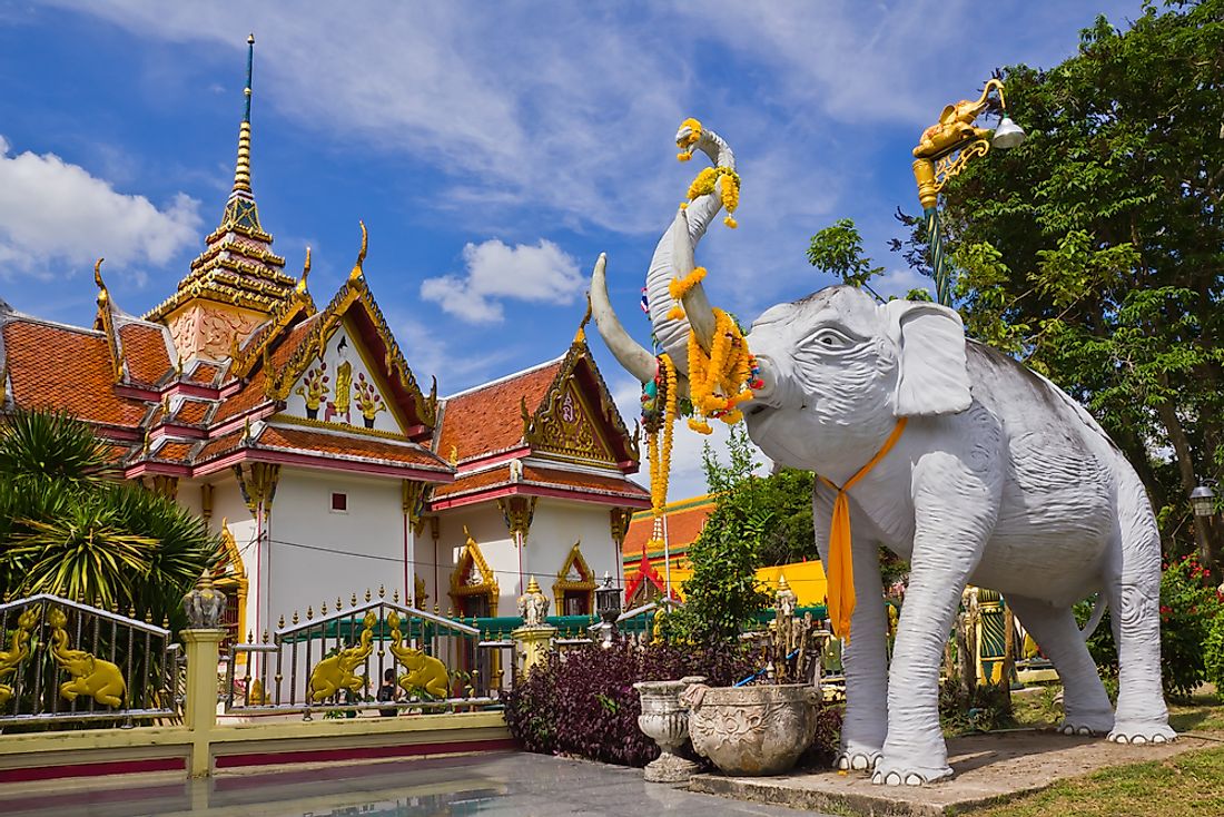 A statue of a white elephant in Thailand. 