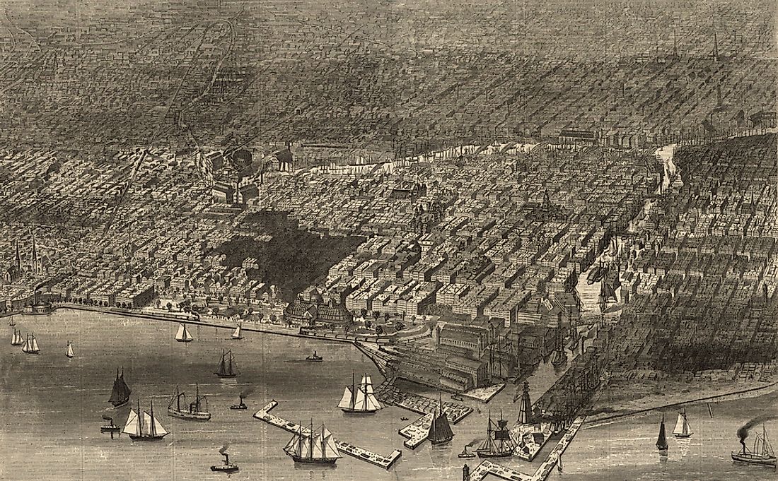 An image showering the burnt district of Chicago following the fire of 1871. 