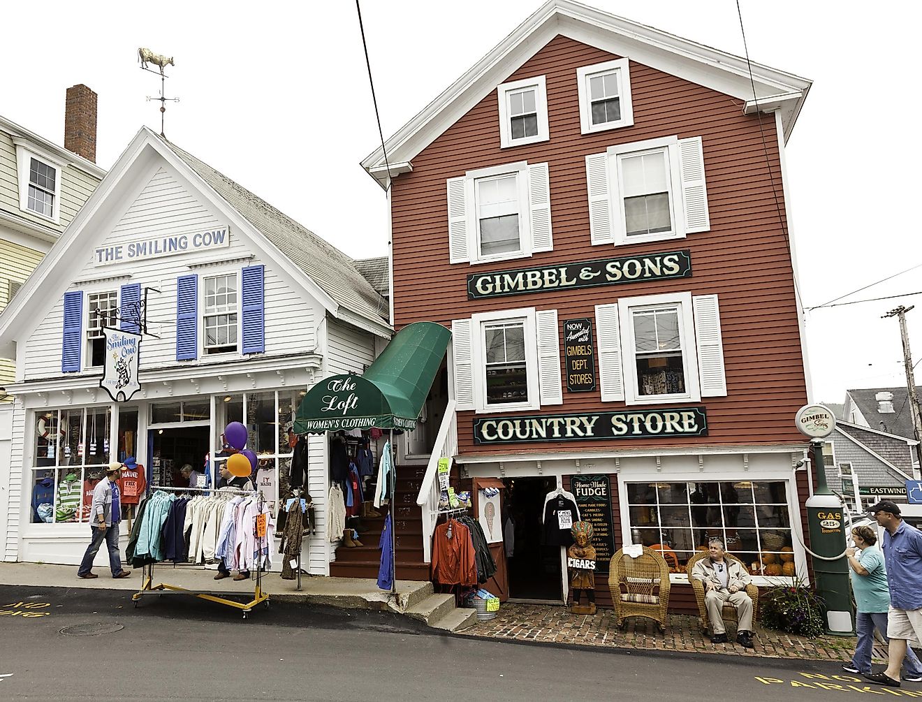  A horizontal shot of Commercial Street in Boothbay Harbor, Maine.