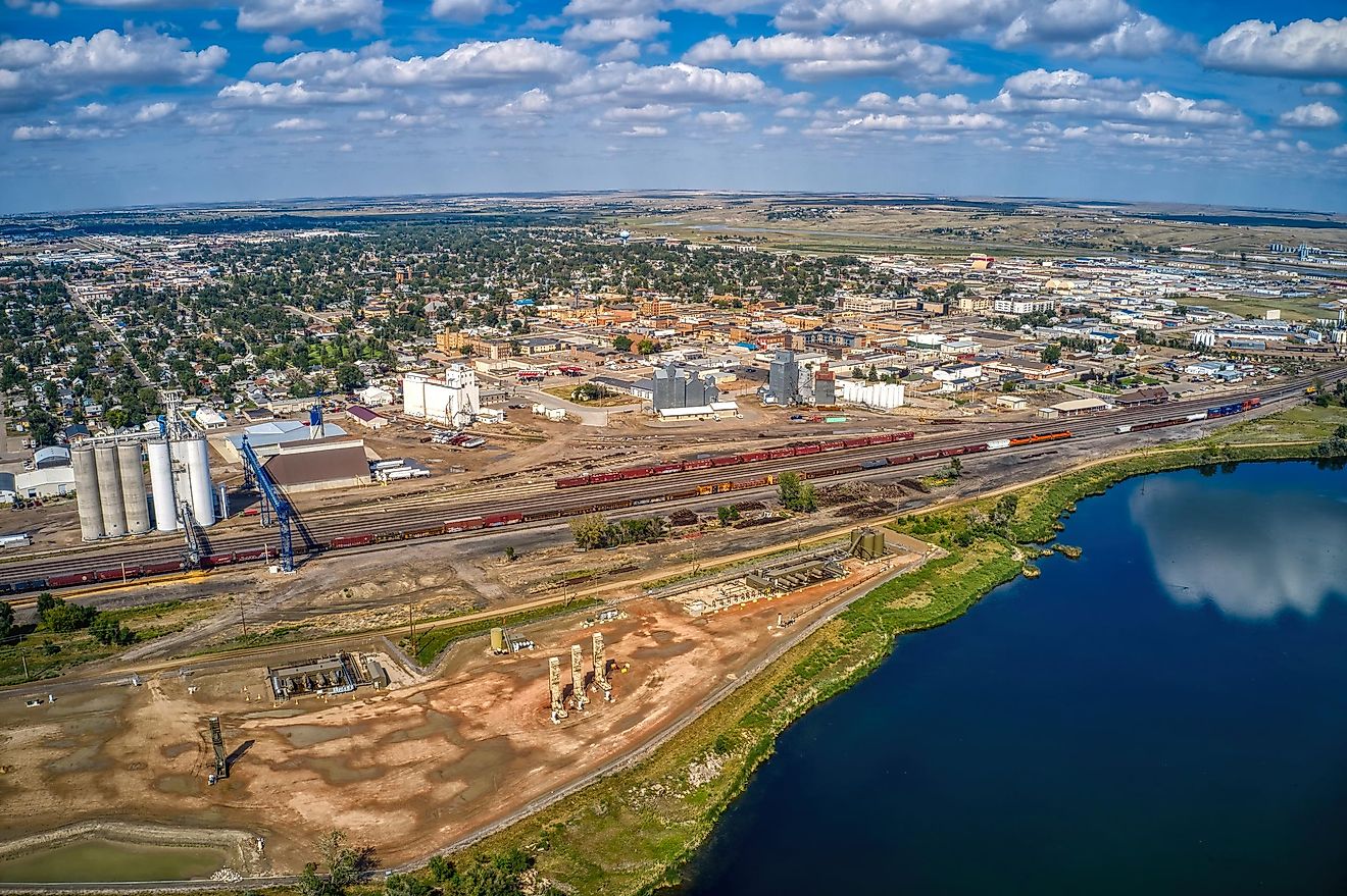 Aerial view of Williston in the Bakken Oil Fields of North Dakota.