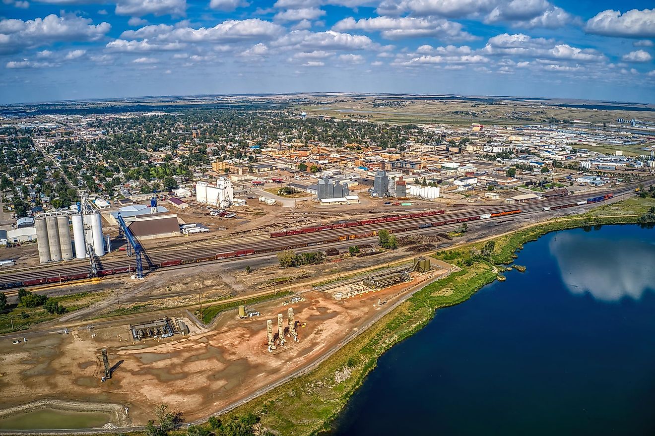 Aerial view of Williston in the Bakken Oil Fields of North Dakota.