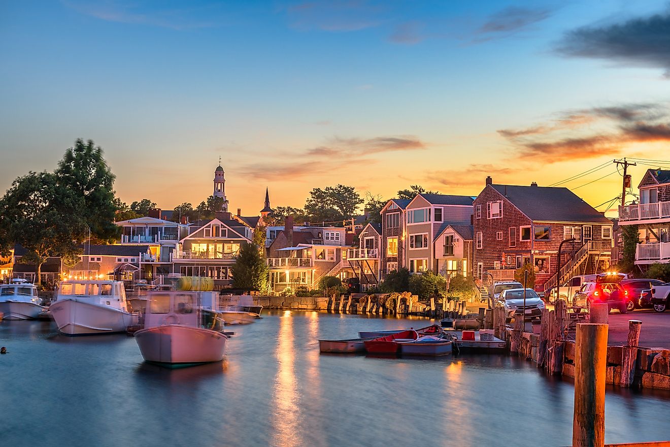 Evening view of the coast along Rockport in Massachusetts