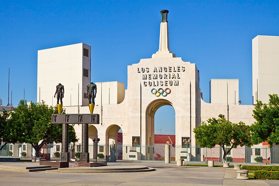The Los Angeles Memorial Coliseum in California, U.S.A. has hosted two Summer Olympic Games (1932 and 1984). Editorial credit: Gerry Boughan / Shutterstock.com.