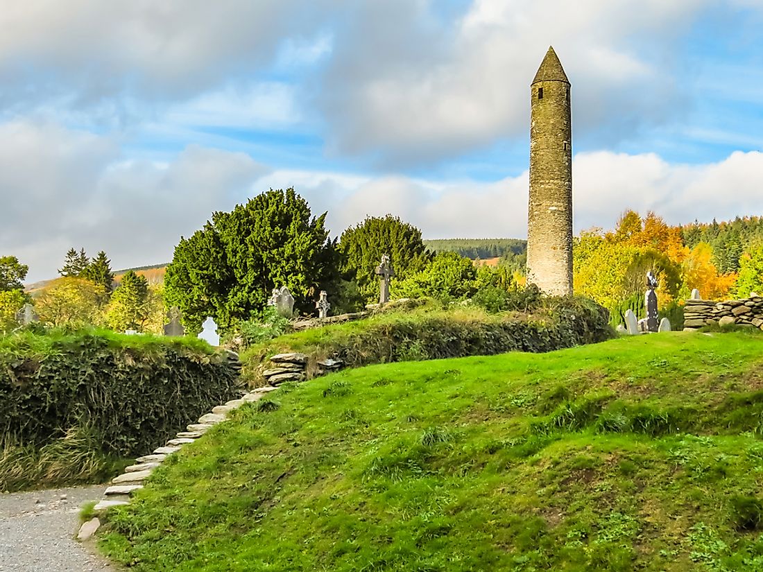 The Glendalough monastic settlement ruins is a popular tourist attraction in Ireland. 