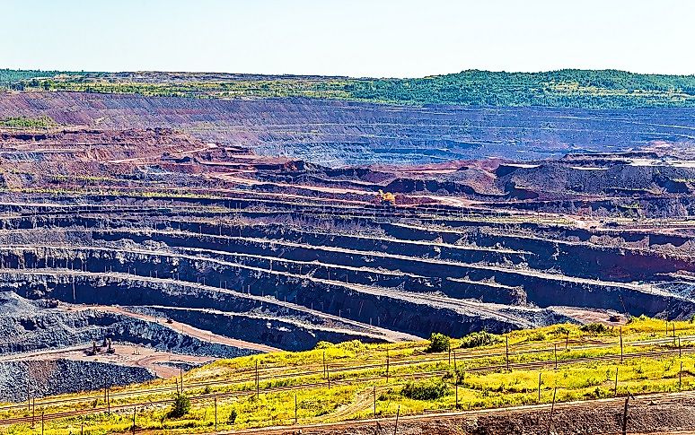 Iron ore being extracted at the massive Mikhailovsky Mine in Russia.