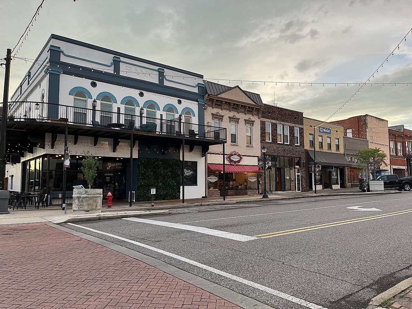  Stores and eateries lining a street in downtown Tuscumbia, Alabama. Editorial credit: Luisa P Oswalt via Shutterstock.com