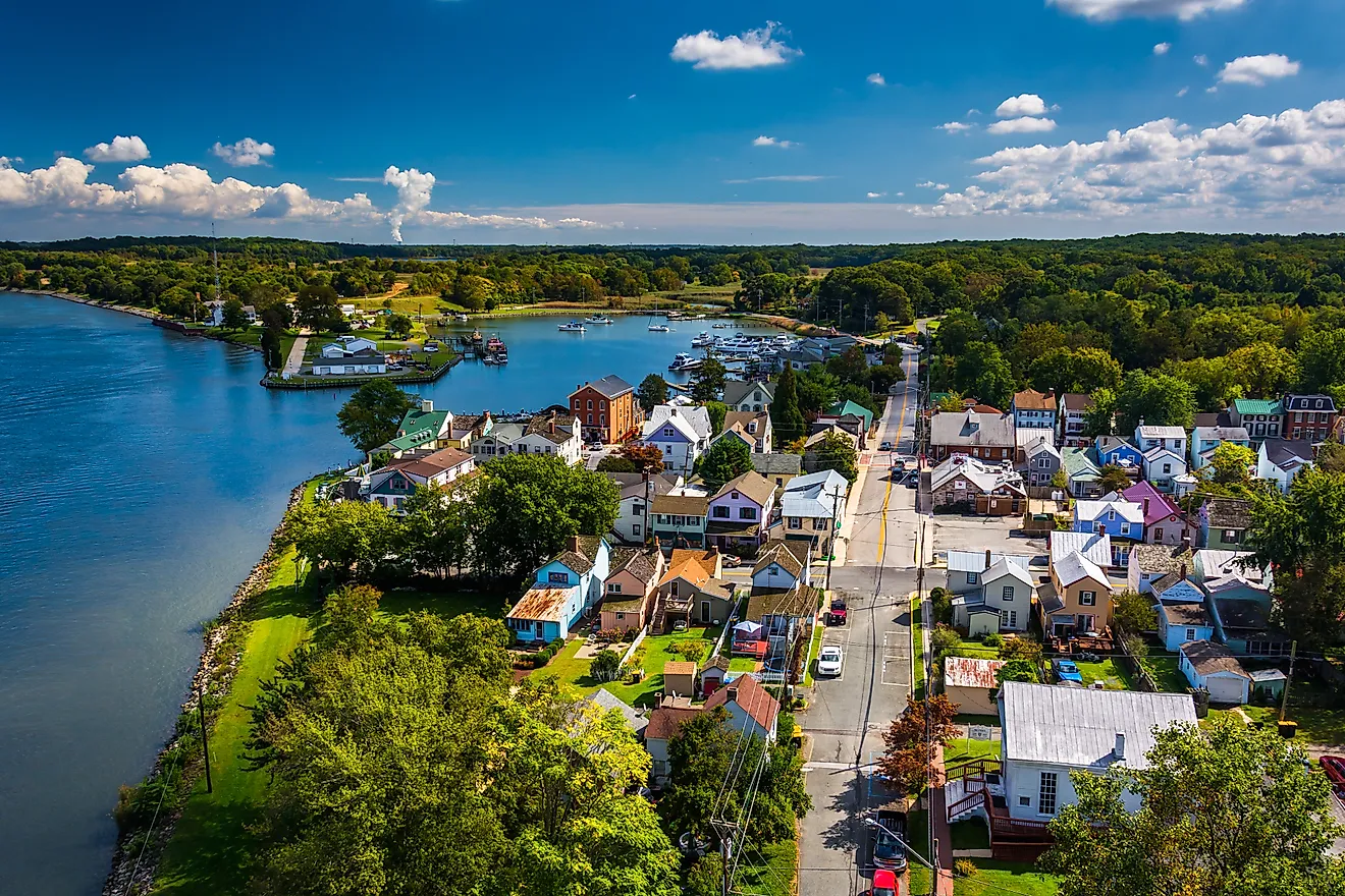 Aerial view of Chesapeake City, Maryland.