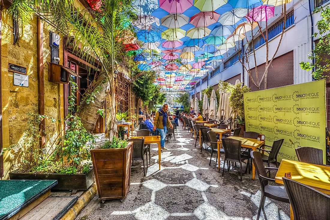 A street frequented by tourists in Nicosia, Cyprus. Editorial credit: Nejdet Duzen / Shutterstock.com. 