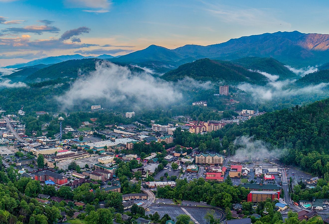 Overlooking Gatlinburg, Tennessee, downtown skyline.