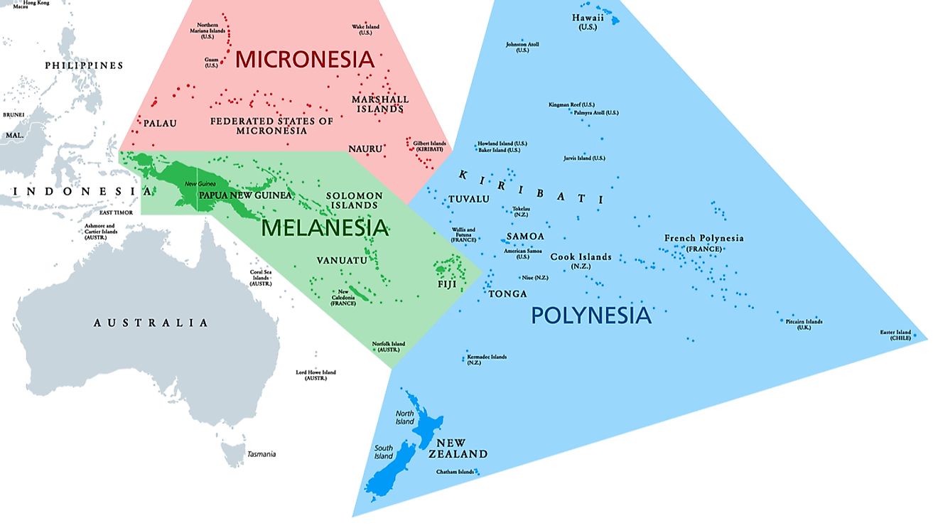 A map depicting Melanesia, Micronesia and Polynesia. Image credit: Peter Hermes Furian/Shutterstock