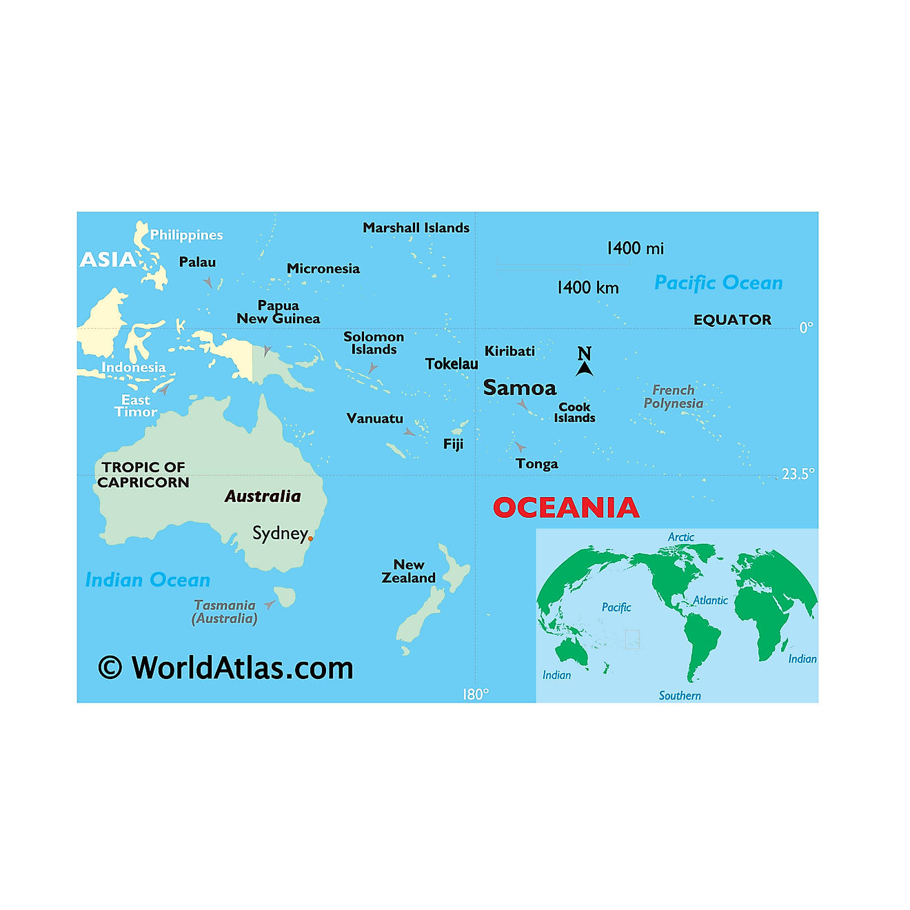 Map showing location of Samoa in the world.