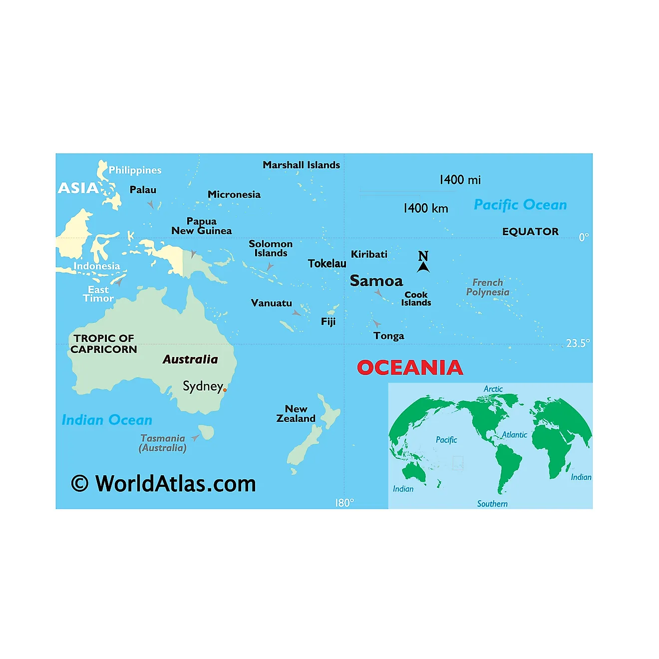 Map showing location of Samoa in the world.