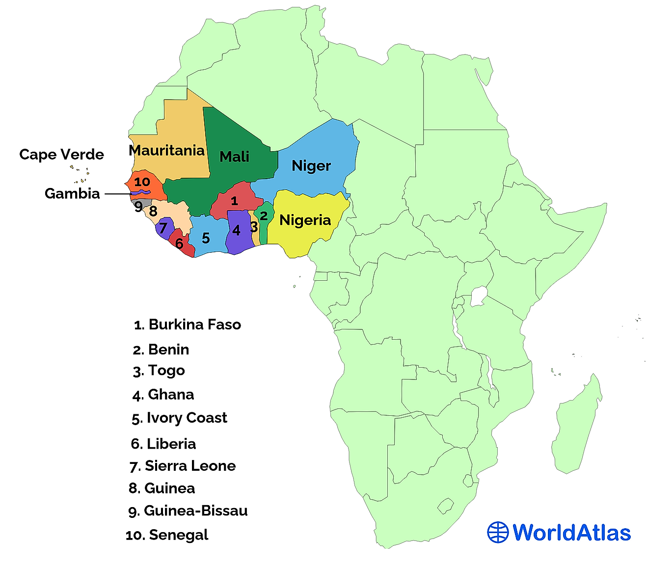 Map of the 16 countries of West Africa