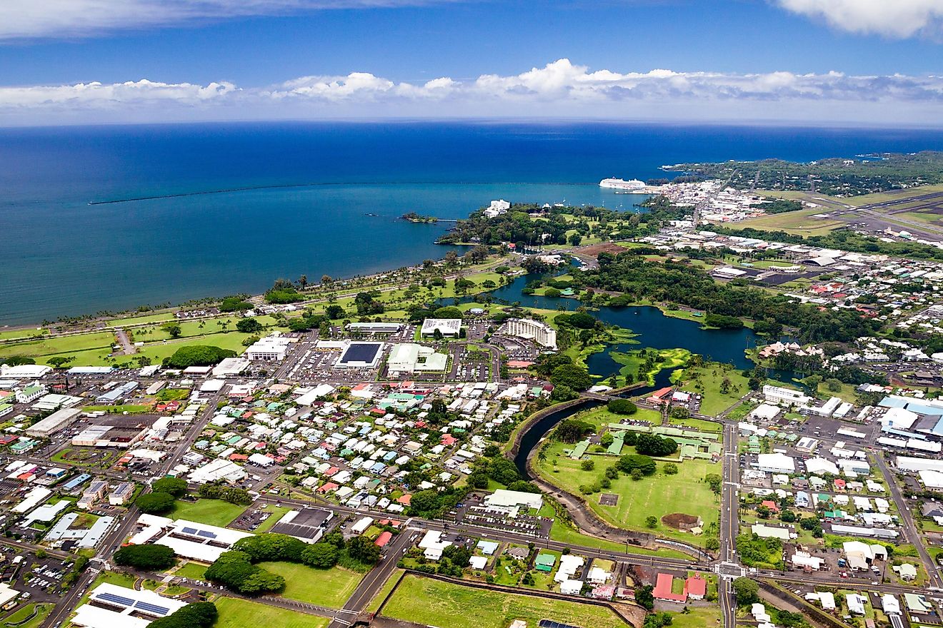 Aerial view of Hilo, Hawaii.