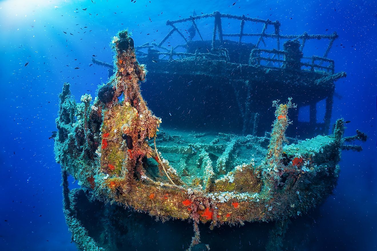 The sunken shipwreck Marianna at the island of Naxos, Cyclades, Greece