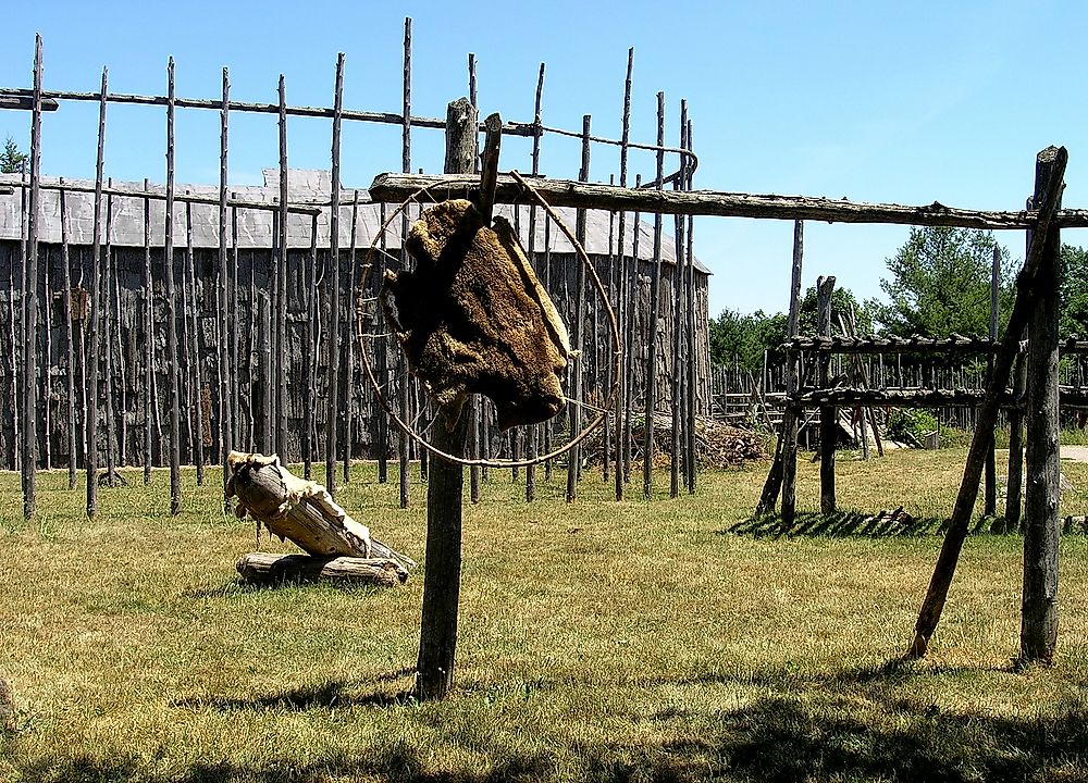 The exterior of an Iroquois longhouse. 