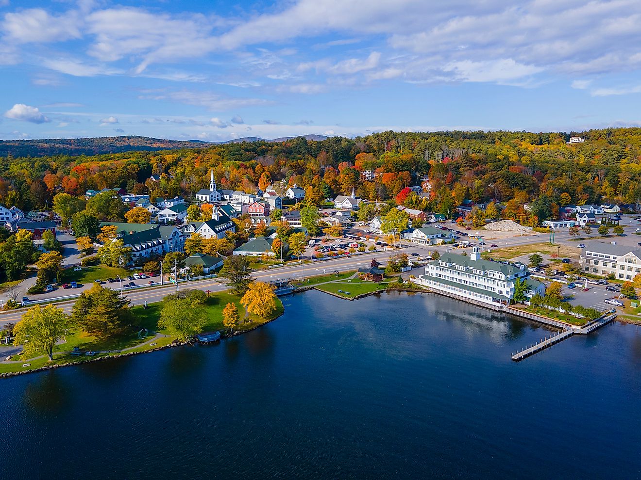 Aerial view of Meredith, New Hampshire.