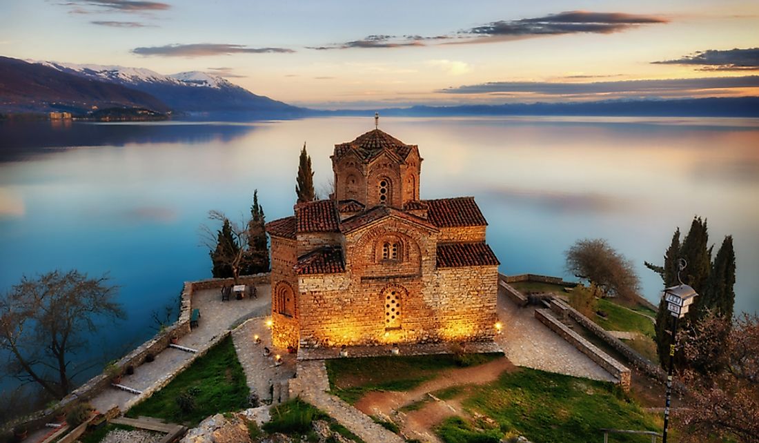 The Church of St. John the Theologian overlooking Lake Ohrid in Ohrid, Macedonia.