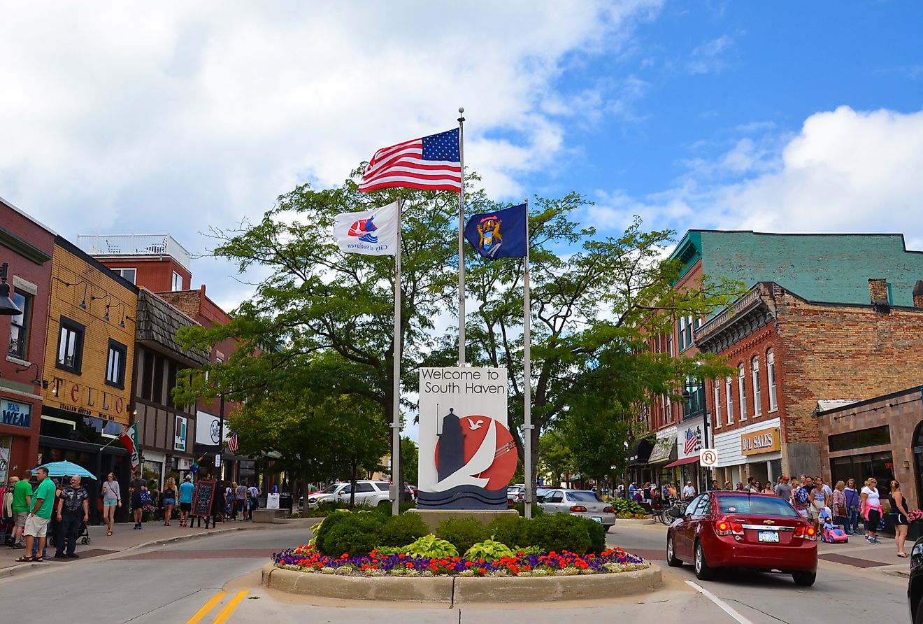 Visitors stroll in downtown South Haven, Michigan. Image credit Susan Montgomery via Shutterstock