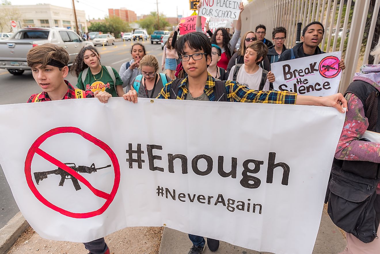 tudents at Tucson High Magnet School conduct a student walkout as part of the national #ENOUGH! walkout day. Image credit: Jeffrey J Snyder/Shutterstock.com