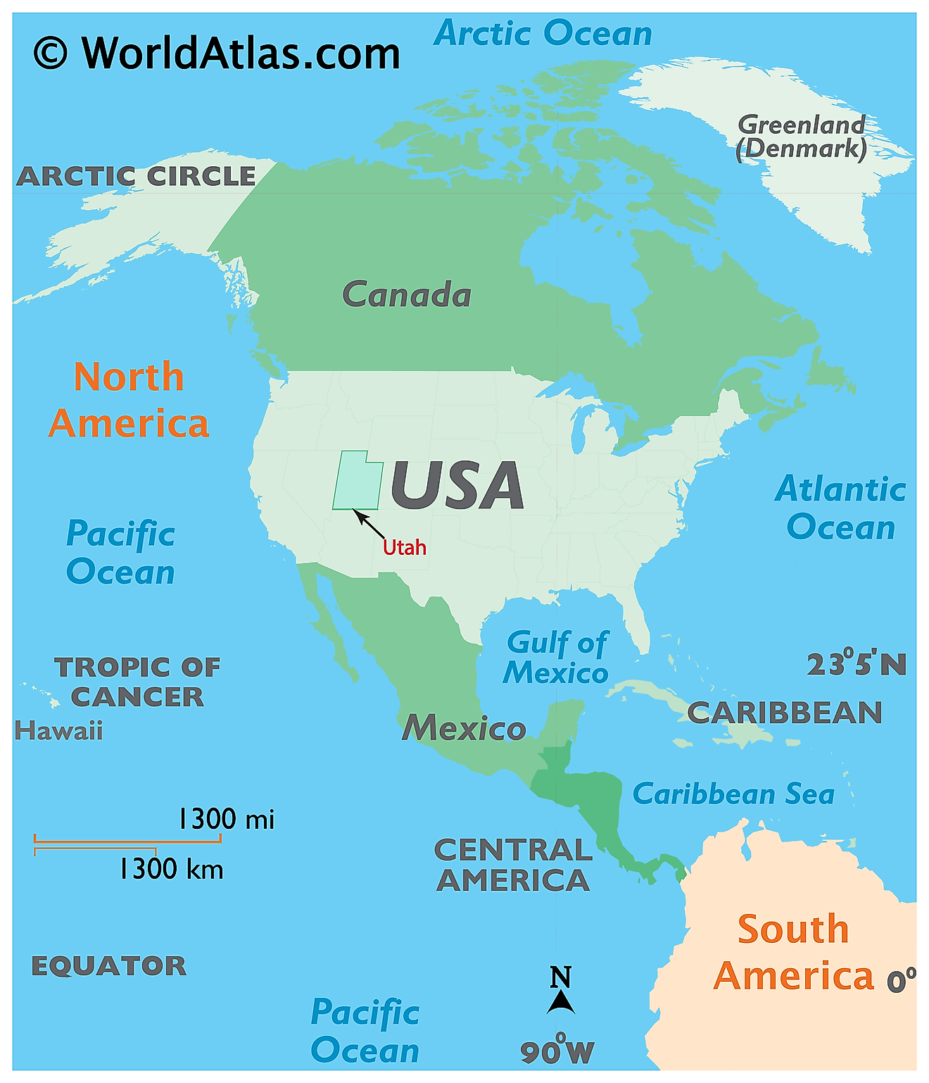 Map showing location of Utah in the world.