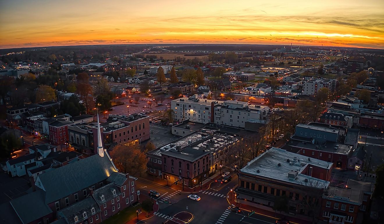 Aerial View of Dover, Delaware during Autumn at Dusk