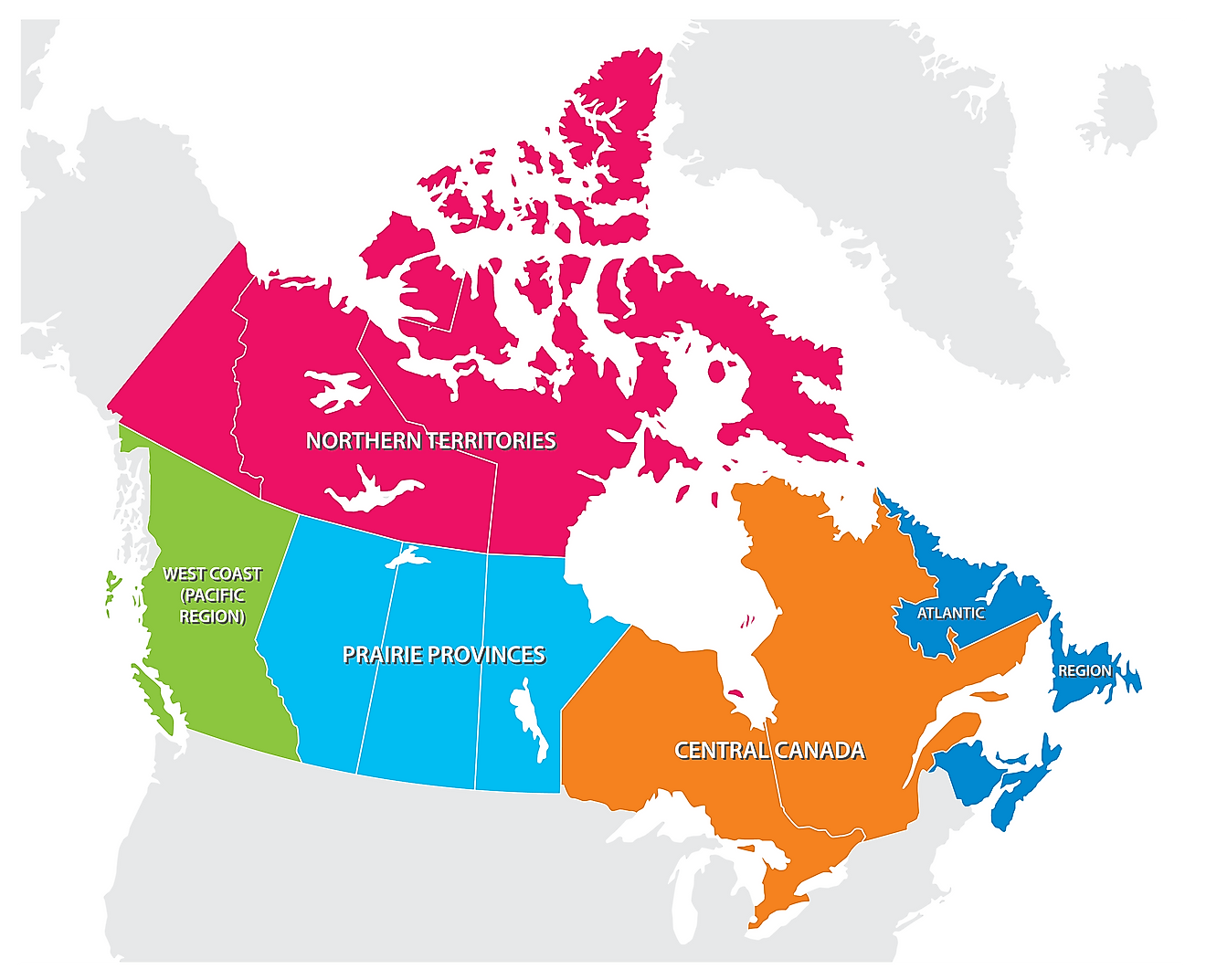 Map showing the 5 regions of Canada. Image credit: Rainer Lesniewski/shutterstock.com