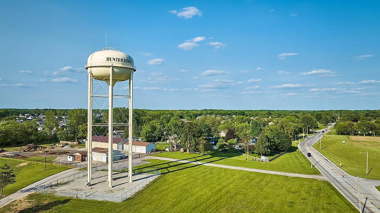 Aerial white water tower for Huntertown Indiana