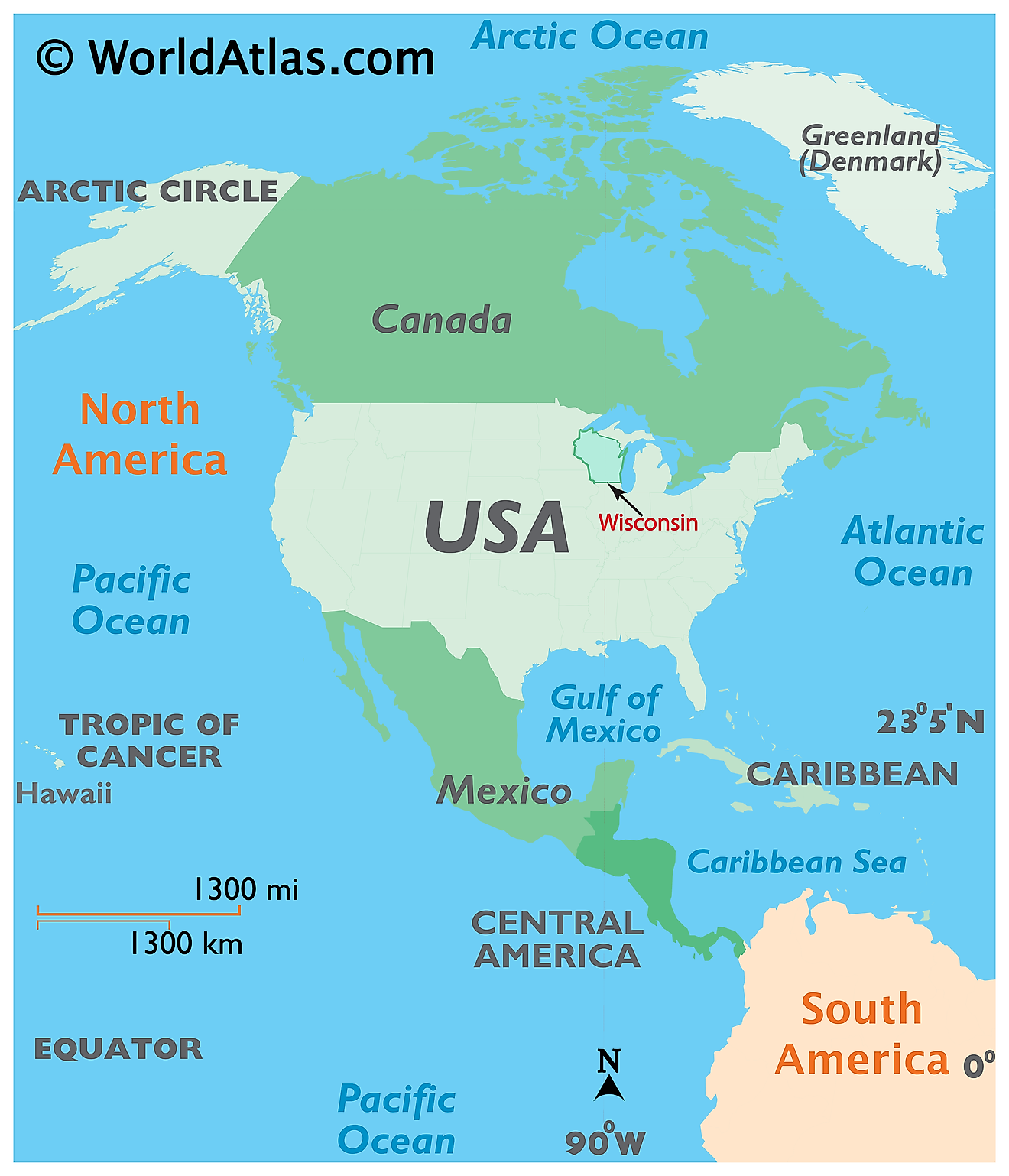 Mapa que muestra la ubicación de Wisconsin en el mundo.