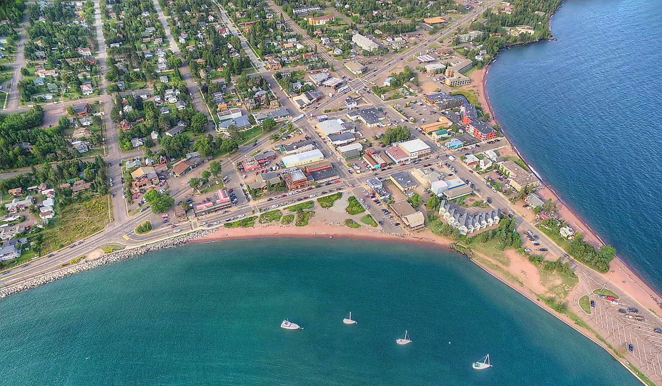 Aerial view of Grand Marais, Minnesota.