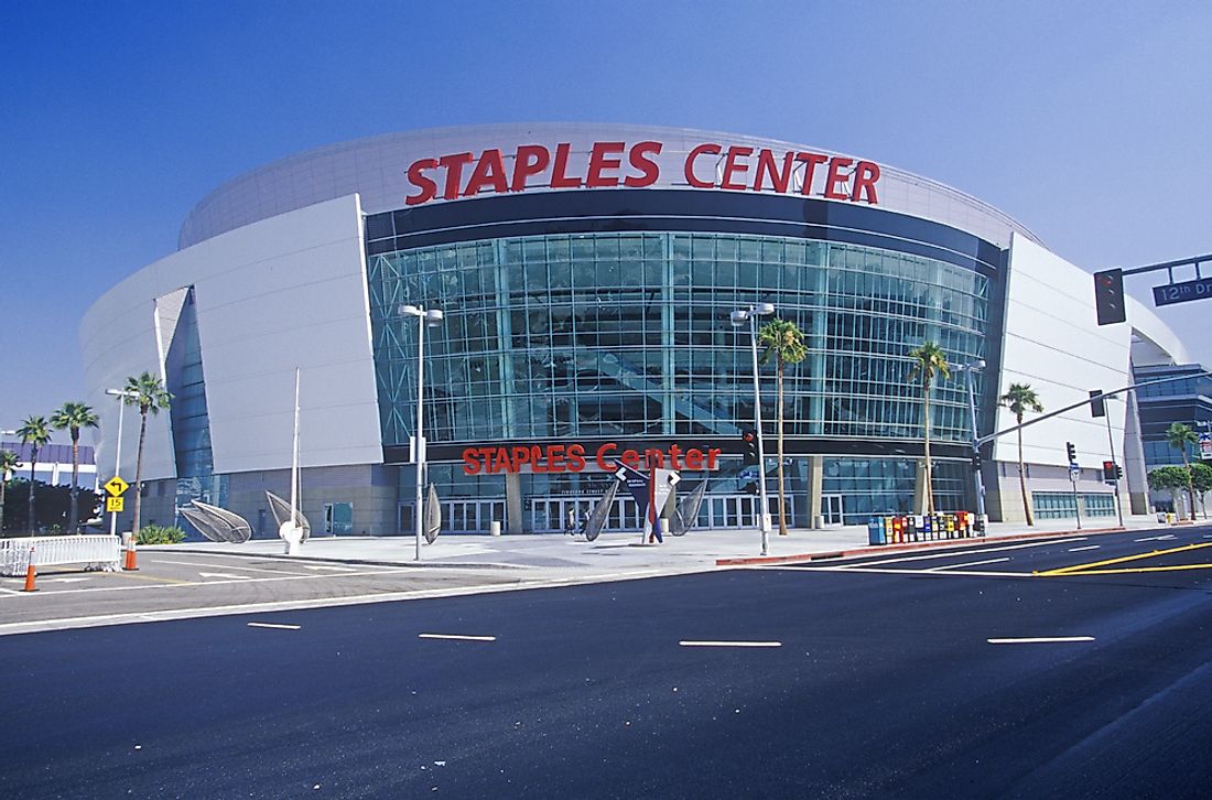 The Staples Center is the home of the LA Lakers (NBA), LA Clippers (NBA), LA Kings (NHL), and the LA Sparks (WNBA).  Editorial credit: Joseph Sohm / Shutterstock.com