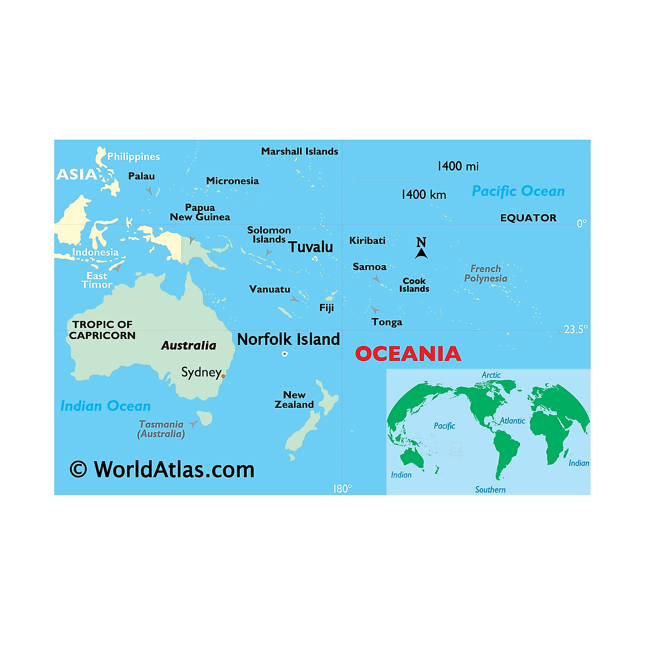 Mapa que muestra la ubicación de Tuvalu en el mundo.
