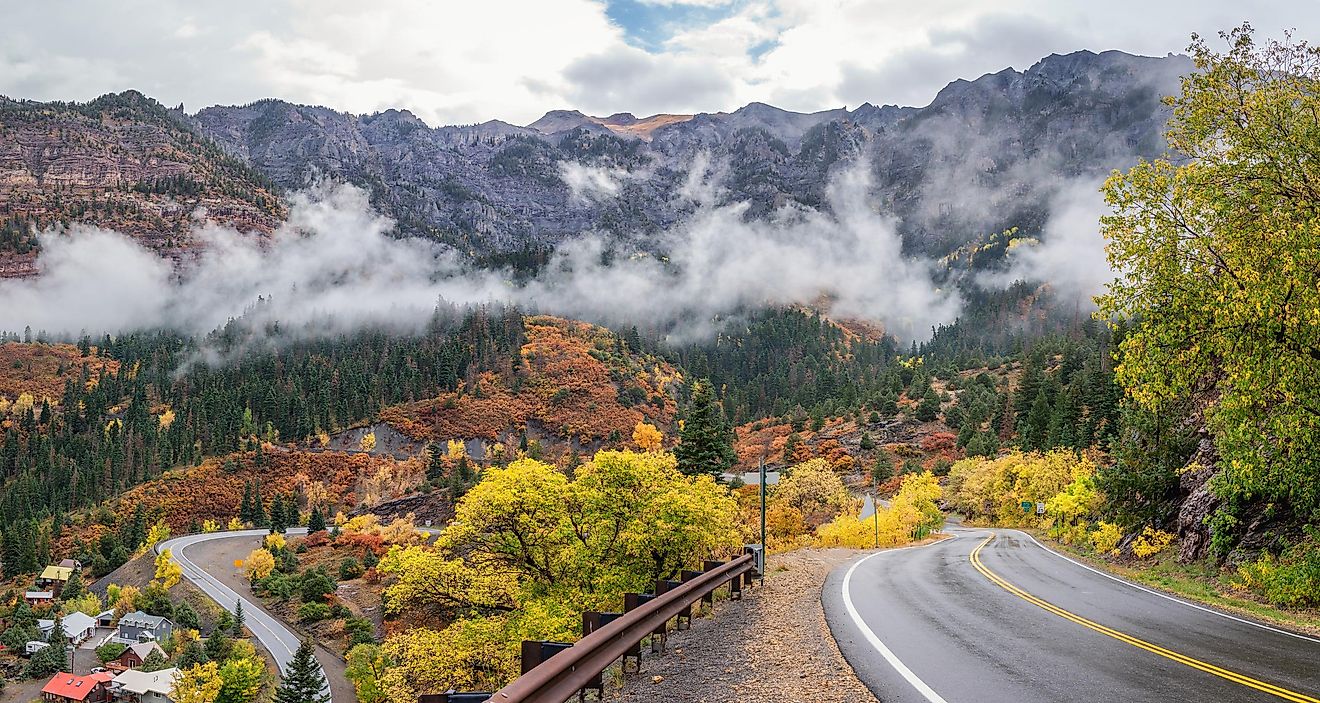 The Million Dollar Highway in Ouray, Colorado, during fall. Shutterstock.com
