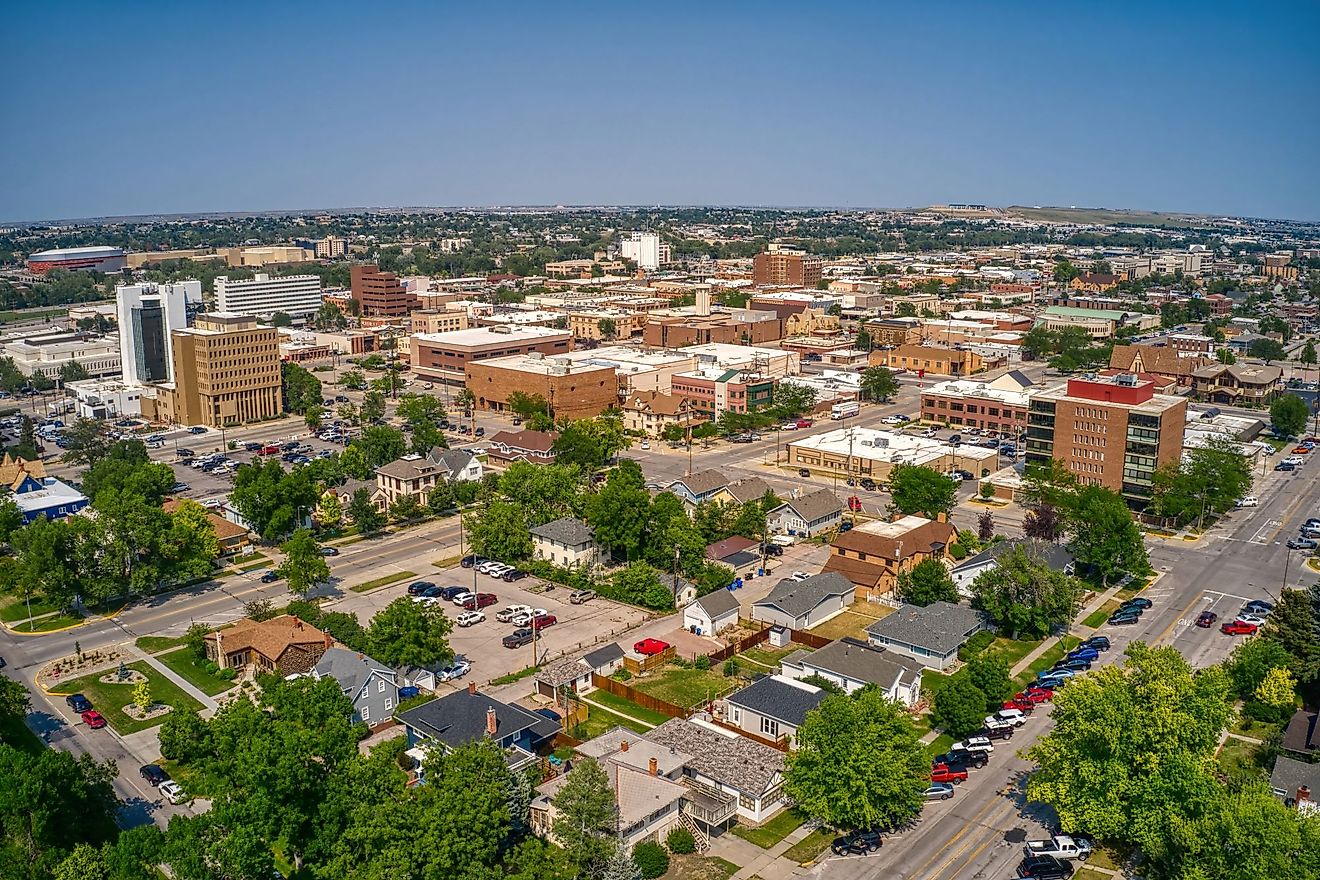 Aerial view of Rapid City, South Dakota in summer