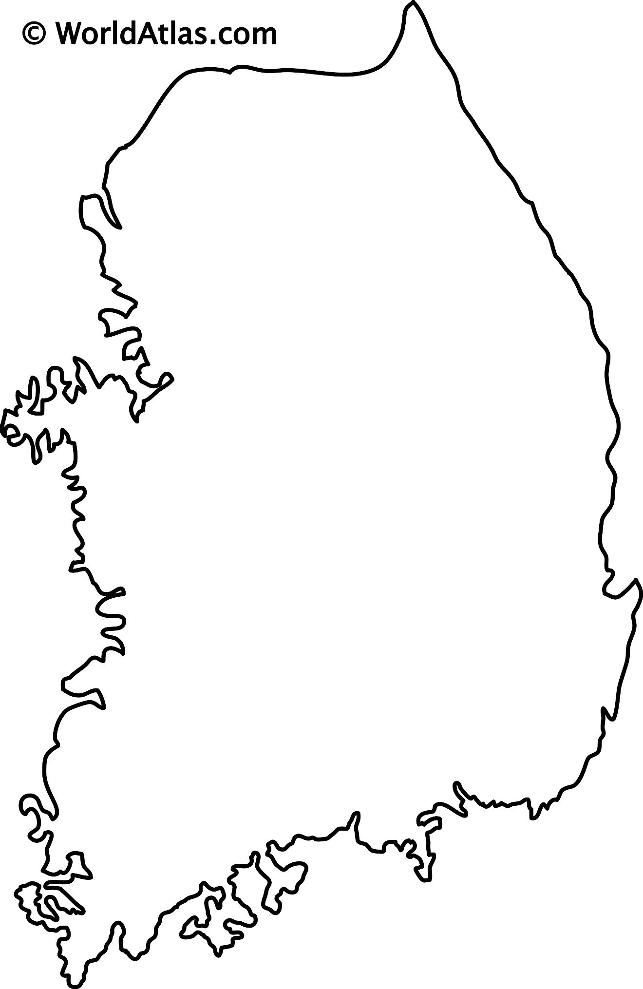 Blank Outline Map of South Korea