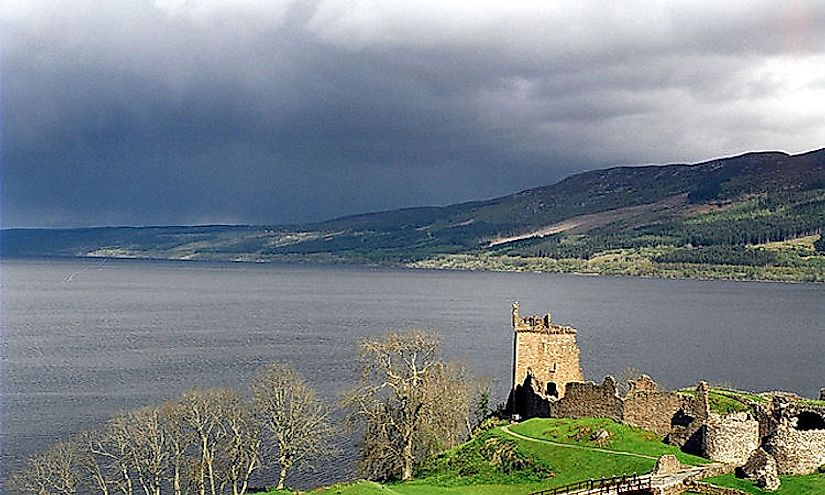 Loch Ness with Urquhart Castle in the foreground.