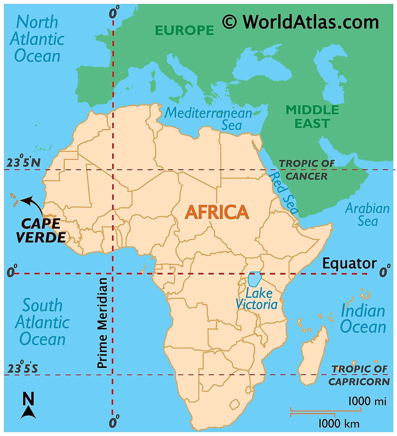 Map showing location of Cape Verde in the world.