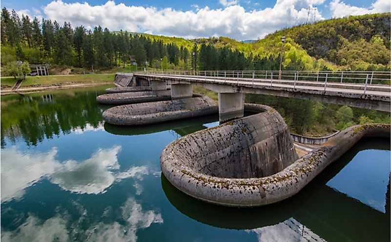Dam on the Radoinja Lake, part of the Special Nature Reserve Uvac on the slopes of the Zlatibor mountain in southwestern Serbia.