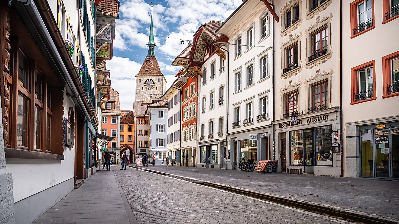 Pedestrian walkway in Aarau, Switzerland. Editorial credit: Andrii Shepeliev / Shutterstock.com