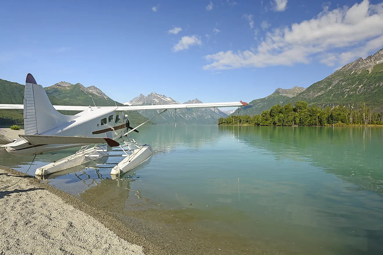 Float Plane on Crescent Lake in Lake Clark National Park in Alaska. 
